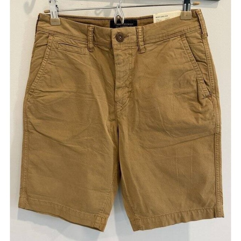 American Eagle Mens Next Level Flex Shorts Tan Brown Classic At The Knee New 28